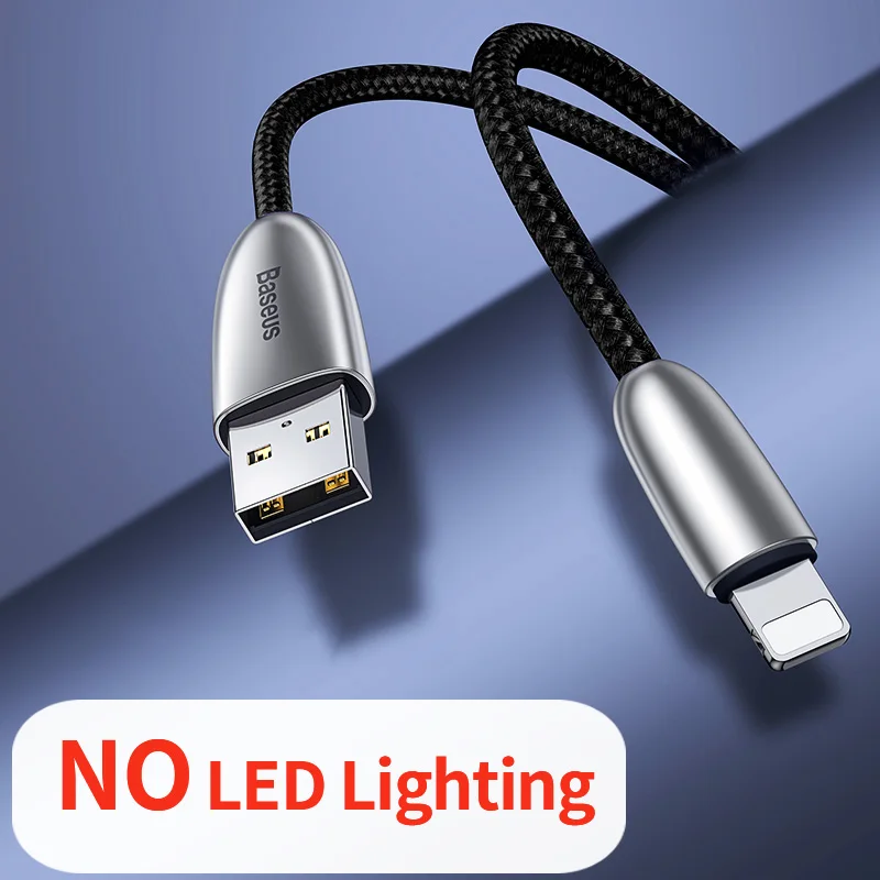 Black No LED Usb-кабель Baseus для iPhone XS Max XR X 8 7 6 6S Plus 5 5S iPad из цинкового сплава, шнур для быстрой зарядки и передачи данных, кабель для зарядного устройства iPhone - Цвет: Black No LED