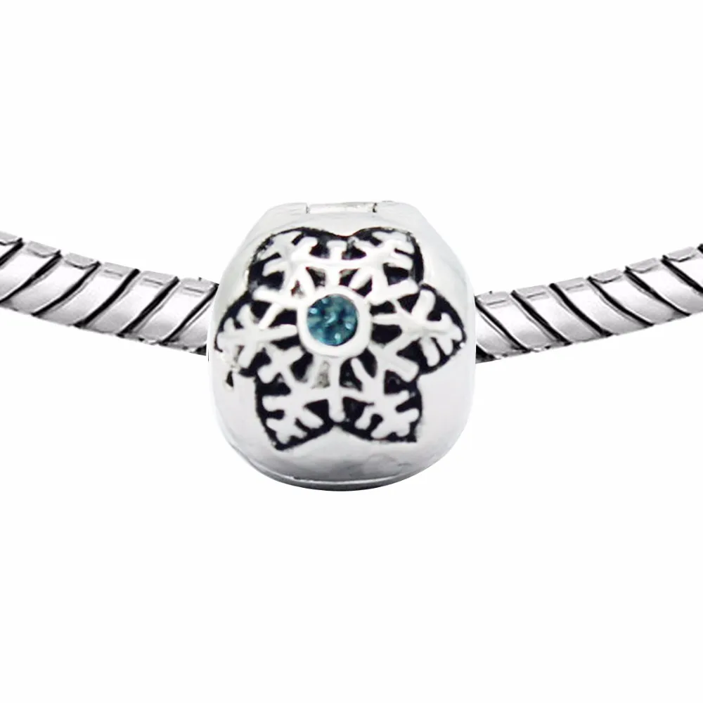 slide charm Free shipping Jewelry new water sky blue rhinestone buckle positioning snowflake fit Pandora bracelet | Украшения и