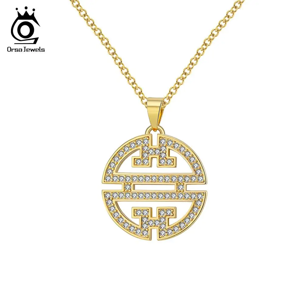 Gold Color ORSA JEWELS оригинальное ожерелье кулон выдолбленный AAA CZ окно ювелирные украшения серебро цвет золотой цвет розовое золото цвет подарок ON151 - Окраска металла: Gold Color
