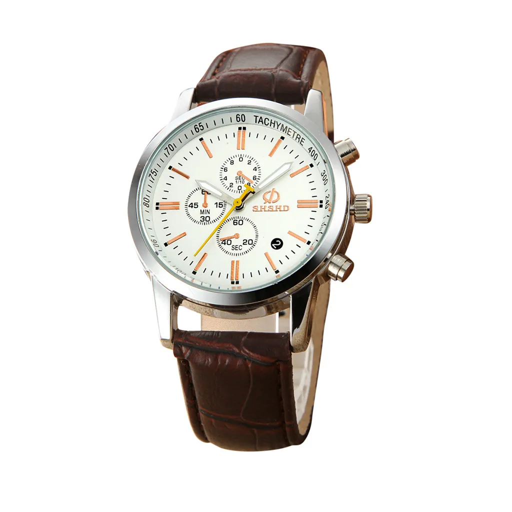 Модный темперамент три глаза шесть Pin Аналоговый кварцевый Кожаный ремешок для