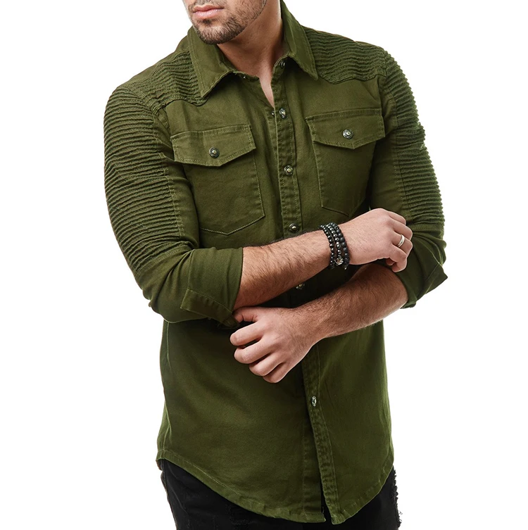 Spring autumn New Men Shirt Long Sleeve Male Shirt Cotton Solid color Fold Mens Shirts Casual Slim Fit Men coat black 3XL