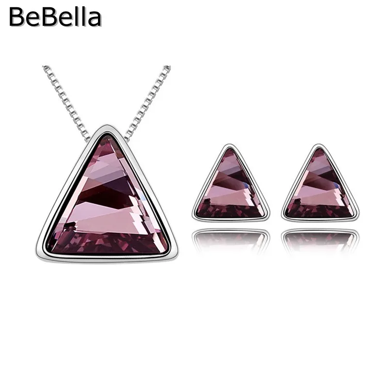BeBella кристалл треугольный кулон ожерелье серьги ювелирный набор сделан с