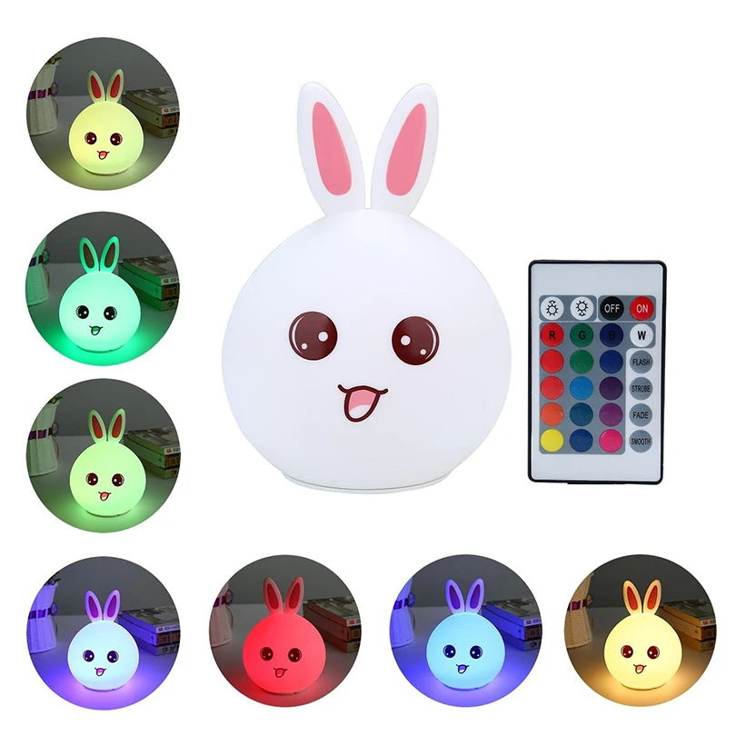 

Rechargeable Multicolor Rabbit LED Night Light Silicone Touch Sensor Tap Control Nightlight For Children Baby Kids Bedside Lamp