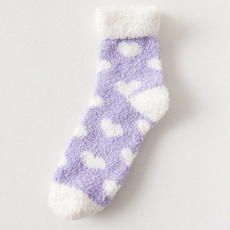 love purple Очень теплые милые женские носки с сердечками; сезон осень-зима; плотные повседневные женские носки; плотные теплые Нескользящие зимние носки; Короткие хлопковые носки для женщин - Цвет: love purple