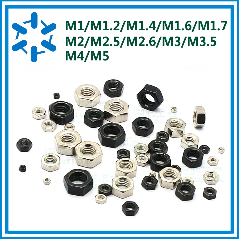 

100 шт. M1/1,2/1,4/1,6/1,7/2/2.5/2.6/3/3.5/4/5 маленькая наружная Шестигранная гайка микро гайка латунь никель углеродистая сталь никель черный цинк