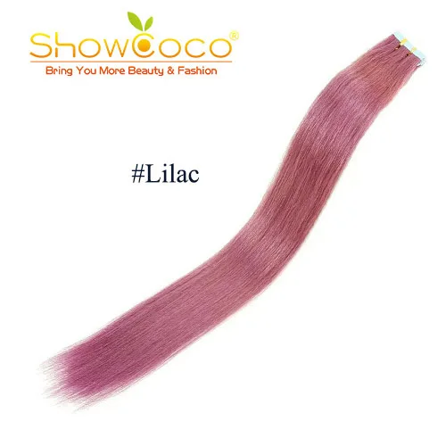Lilac ShowCoco ленты в режиме реального Пряди человеческих волос для наращивания Реми Невидимый Двусторонняя голубая лента темно-Цвета натуральная расширение для тонких волос - Цвет: Lilac