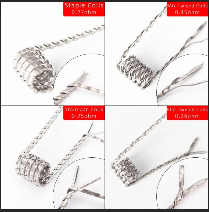 Катушки отец 10 шт./кор. Alien Clapton Flat Twisted Fused Clapton с сопротивлением Quad Тигр нагрева электронная сигарета провод готовые катушки