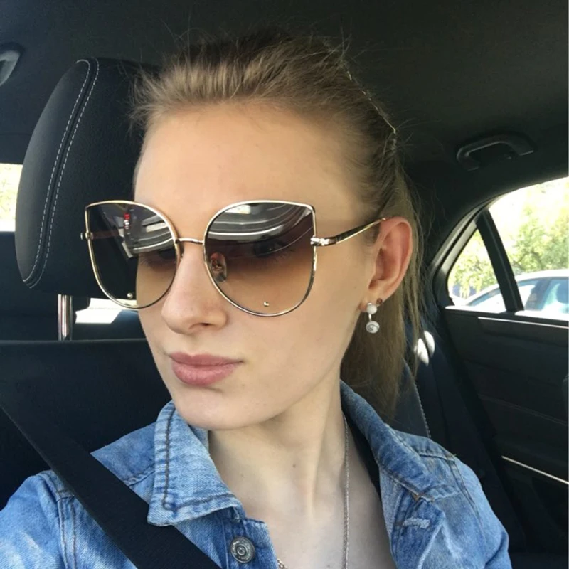 Солнцезащитные очки кошачий глаз женские в металлической оправе|brand sun glasses|designer