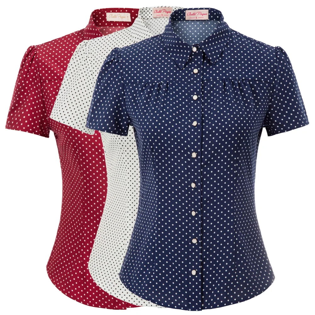 Belle Poque Плюс Размер Женская винтажная блузка короткий рукав воротник изогнутый