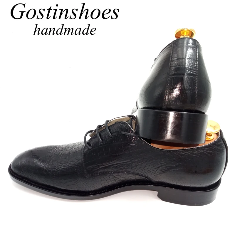 GOSTINSHOES ручной работы хорошо Окаймленный мужские туфли дерби черная бычья кожа