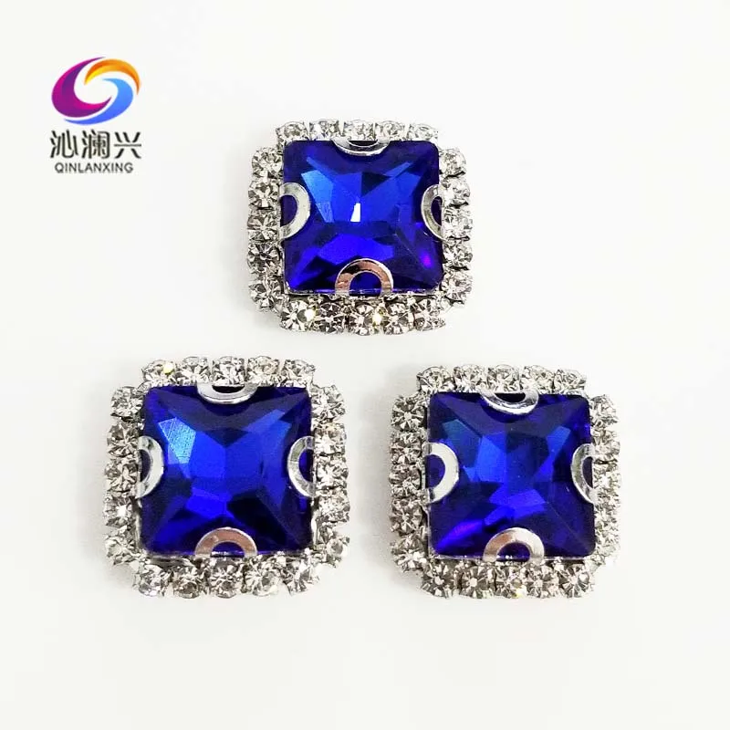 

Royalblue square shape high quality Crystal glass buckle,silver bottom sew on rhinestones for Diy/jewelry accessories SQK10