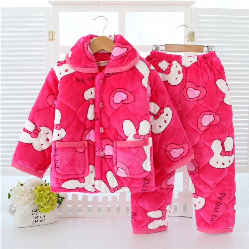 Зимняя Детская Хлопковая Фланелевая пижама теплый хлопковый костюм милая