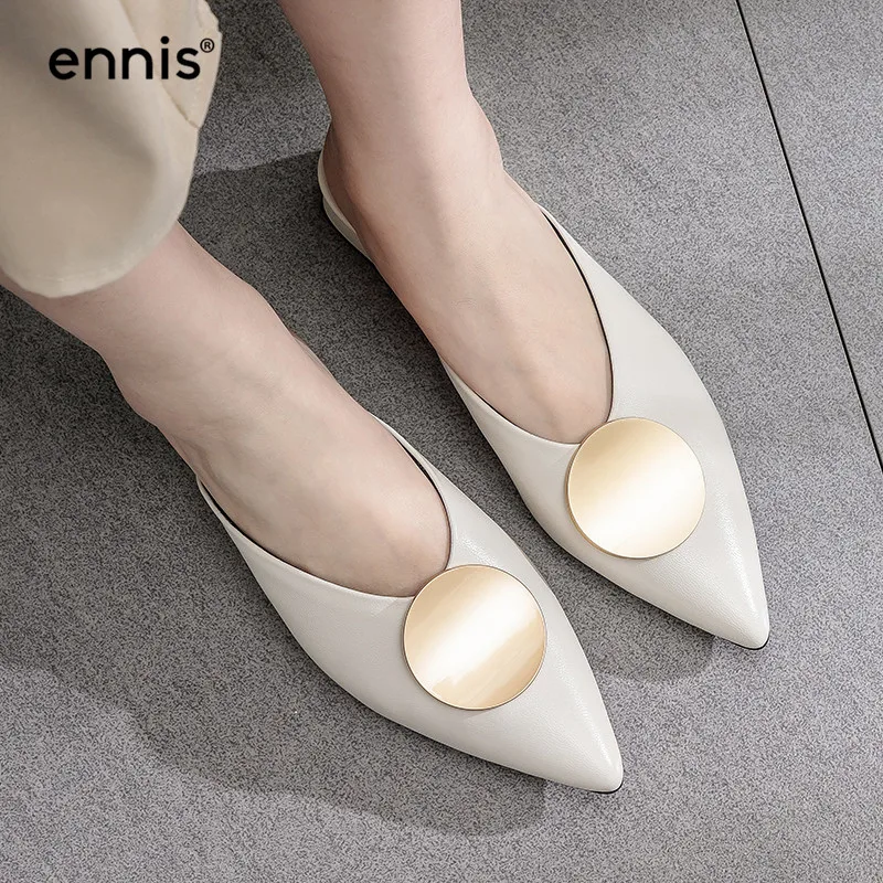 ENNIS/; туфли-лодочки на низком каблуке; Шлепанцы из натуральной кожи; летние туфли без задника; женские туфли-лодочки с острым носком; женская обувь из мягкой овечьей кожи; P934
