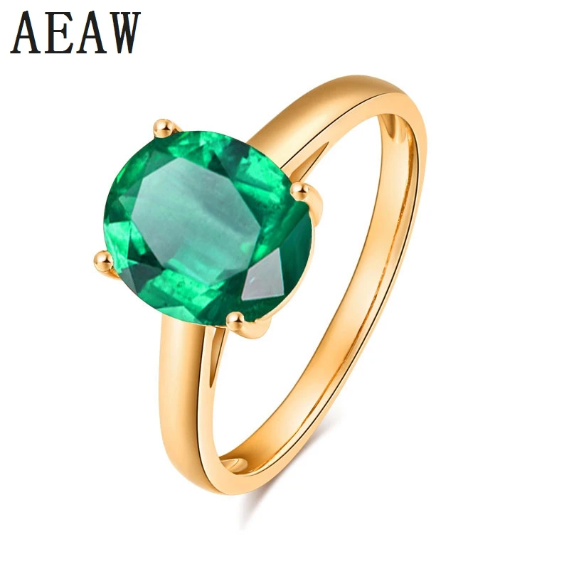

AU585 14K Yellow Gold 5.8CT Lab Created AAA Colombian Emerald Solitaire Engagement Wedding Ring 4-Prong Setting High Polishing
