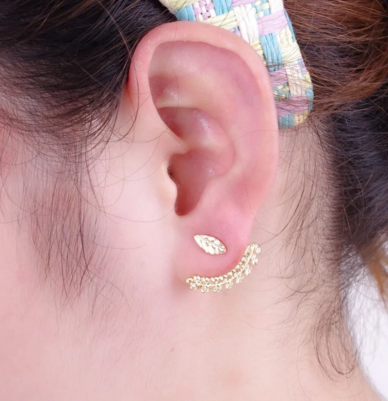 Серьги-гвоздики женские в форме листьев с кристаллами | Украшения и аксессуары