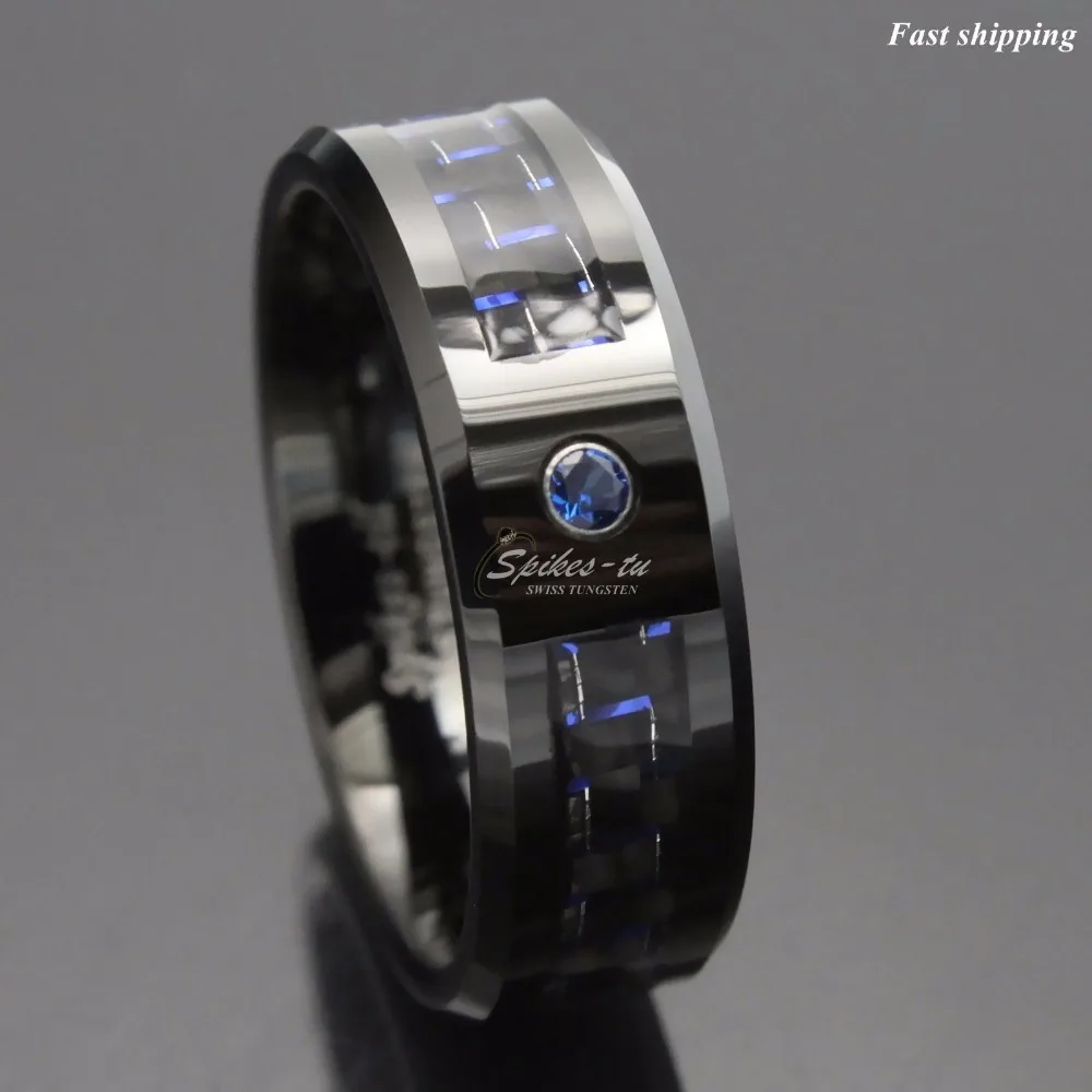Вольфрамовое кольцо из углеродного волокна черного и синего цвета 5x мужские