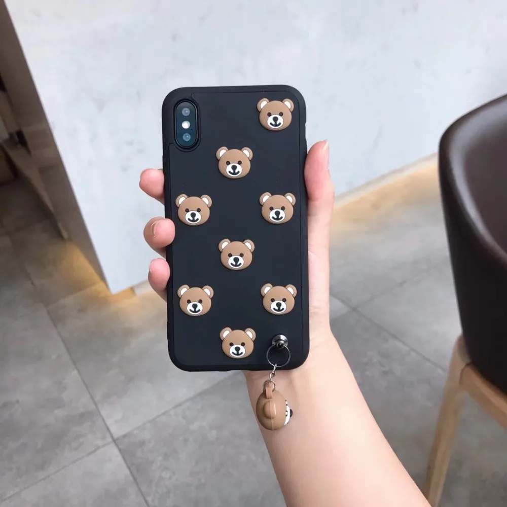 3D Teddy bear soft silicone shockproof phone case for iphone x 7 7plus 6 6s Plus with strap cover iphone8 8Plus |