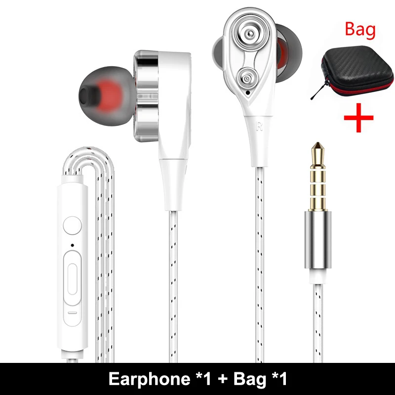 White With Bag MUSTTRUE двойной блок привода в ухо наушники бас сабвуфер спортивные наушники для телефонов и ПК гарнитура DJ вкладыши auriculares MP3 - Цвет: White With Bag