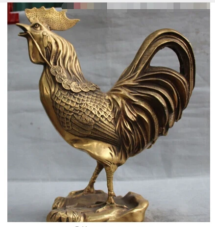 

Copper Brass CHINESE crafts decor ation Asian bir 007001 18" Chinese Bronze Carving Wealth Money Bamboo Chicken Chook Animal