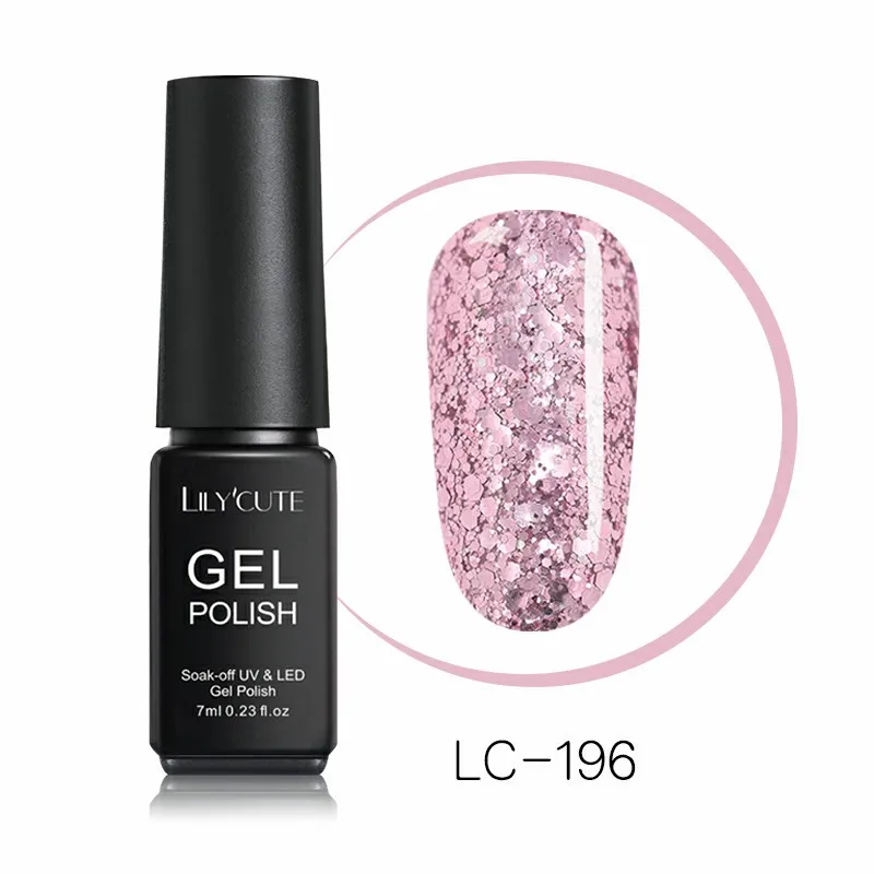 LC-196 LILYCUTE, 7 мл, блестящий УФ-Гель-лак, розовый, цветной, блестящий, долговечный, из натуральной смолы, замачивается, Гель-лак для ногтей, дизайн - Цвет: LC-196
