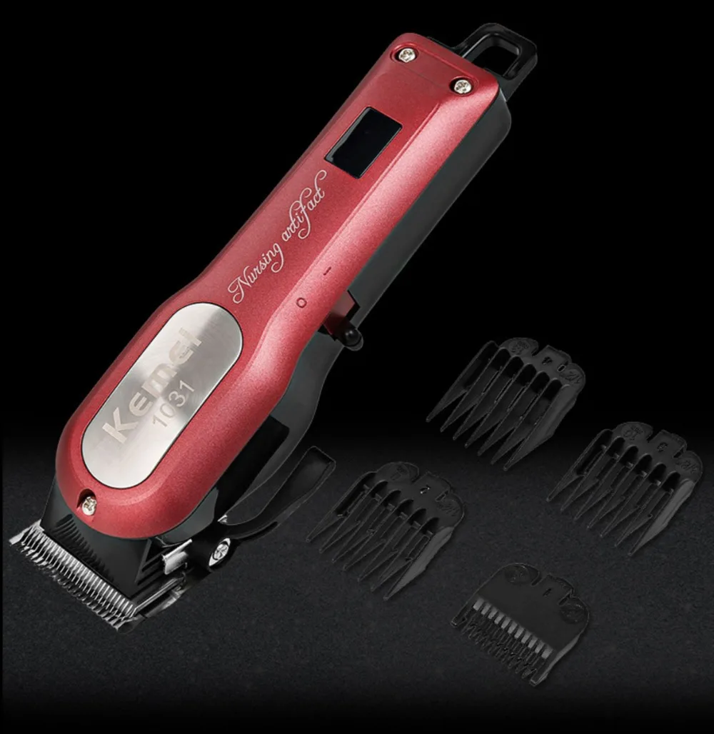 Kemei KM-1031 Электрический Беспроводная Машинка для стрижки волос Перезаряжаемые триммер волос Парикмахерская бритва с направляющими гребни 4 борода вырезать для Для мужчин