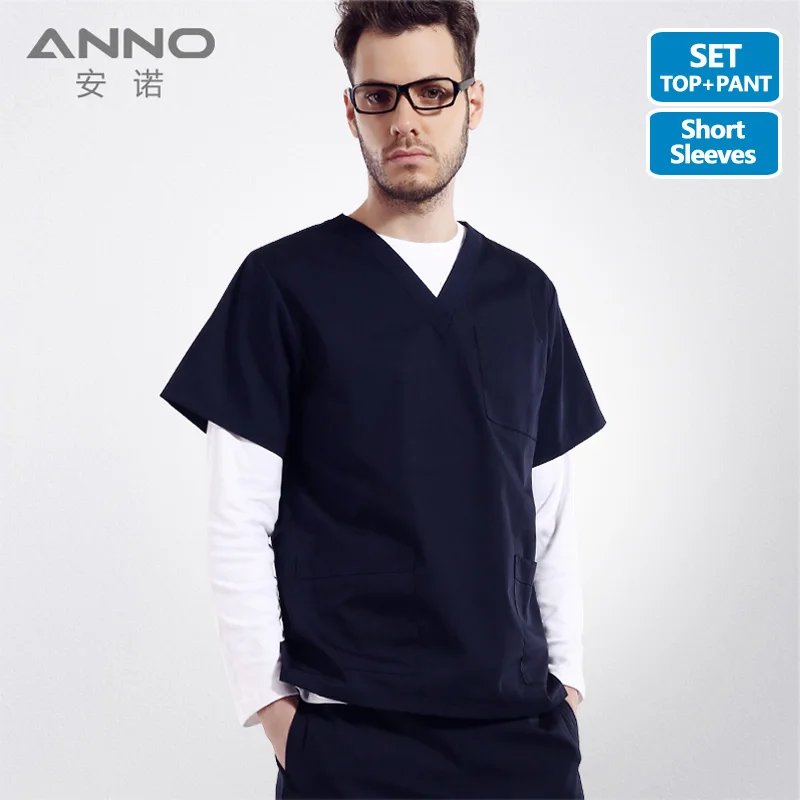 HeiLan-Short Sleeve ANNO одноцветное Цвета Медицинские кусты набор Для женщин и человек хирургии одежда Рубашка с короткими рукавами Медсестра равномерное врач костюм больницы зубные вырос - Цвет: HeiLan-Short Sleeve