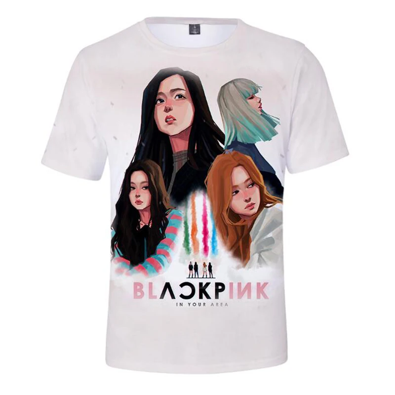 KPOP черная розовая 3D футболка для женщин и мужчин Дженни Роза Лиза JISOO K поп черная розовая футболка с коротким рукавом женская футболка