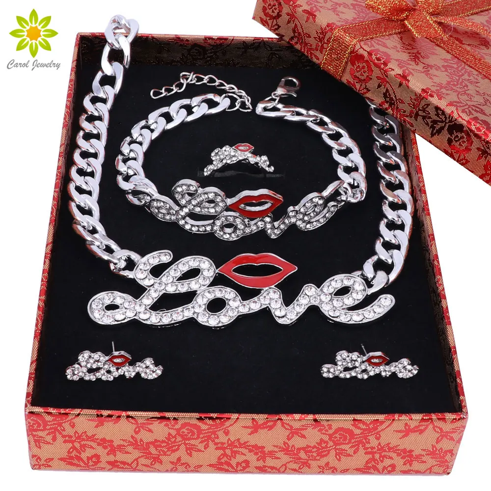 Женский ювелирный набор милый кулон в виде красных губ LOVE/KISS с большими буквами