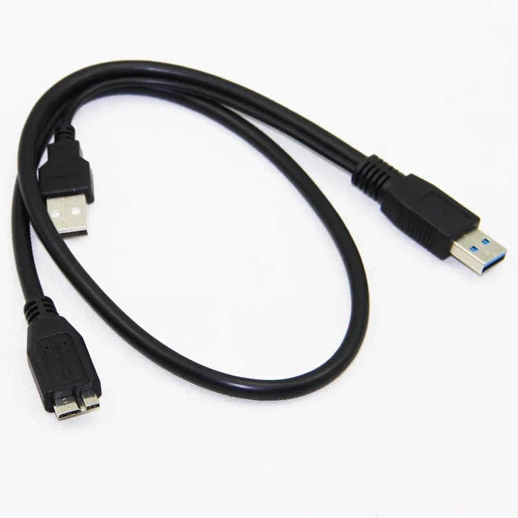 Bochara Micro USB 3,0 с usb-питанием кабель для передачи данных папа-папа Супер Скоростной Y сплиттер 2 в 1 кабель для передачи данных для HDD 60 см 100 см
