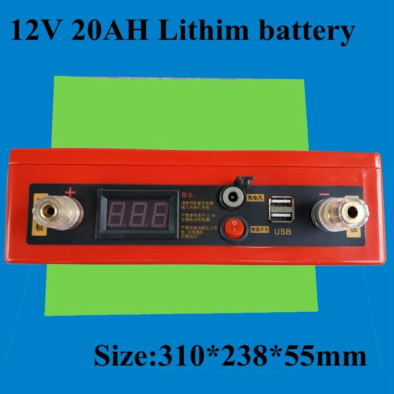 Водонепроницаемый портативный 12v 20ah литий ионный аккумулятор USB порты напряжение