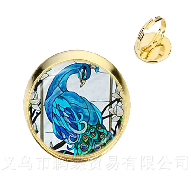 Кольца с рисунком фламинго новая мода круглая стеклянная птица 16 мм стеклянный