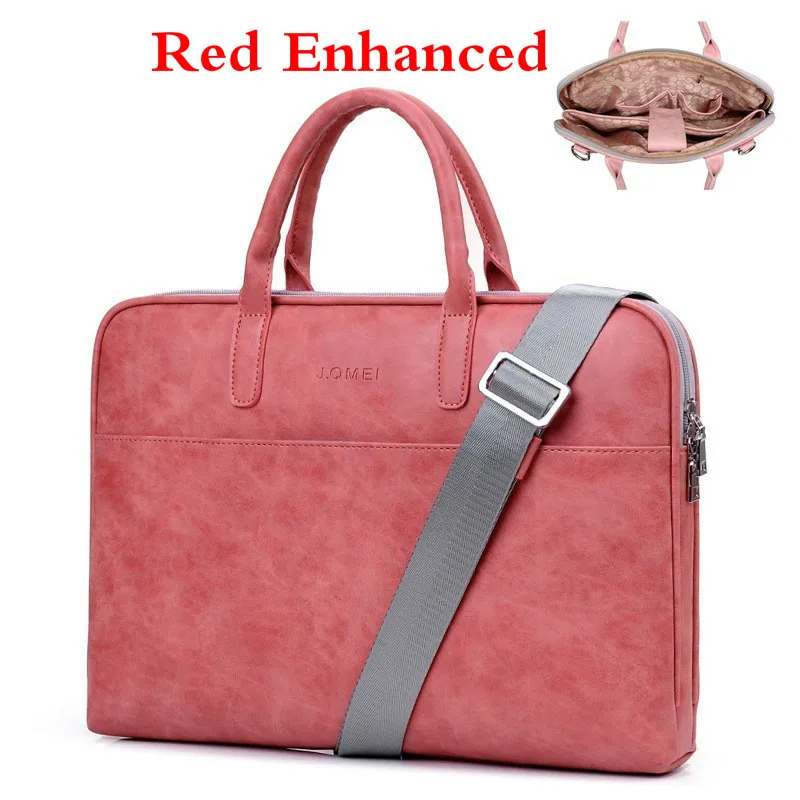 Red Enhanced Модная женская кожаная сумка для ноутбука Toshiba samsung sony 15,6 13,3 14,1 дюймов, сумка для компьютера, женская сумка-мессенджер с силовой сумкой - Цвет: Red Enhanced
