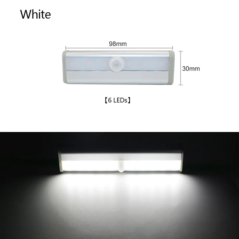 6LEDs White 6/10 светодиодный s движения PIR Сенсор лампа под светодиодный светильник для шкафа 98/190 мм светодиодный Ночные Огни белый/теплый белый свет для шкаф Кухня - Испускаемый цвет: 6LEDs White