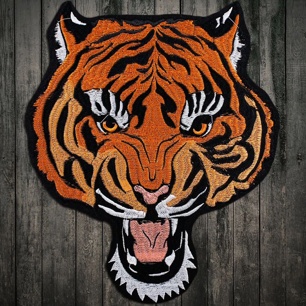 Новая Большая голова тигра вышивка кружева аппликация ткань с пайетками свитер