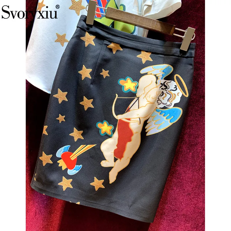 Svoryxiu женская летняя новая юбка с рюшами костюм женская блузка с короткими рукавами и бисером+ юбка с принтом ангела Модный комплект из двух предметов