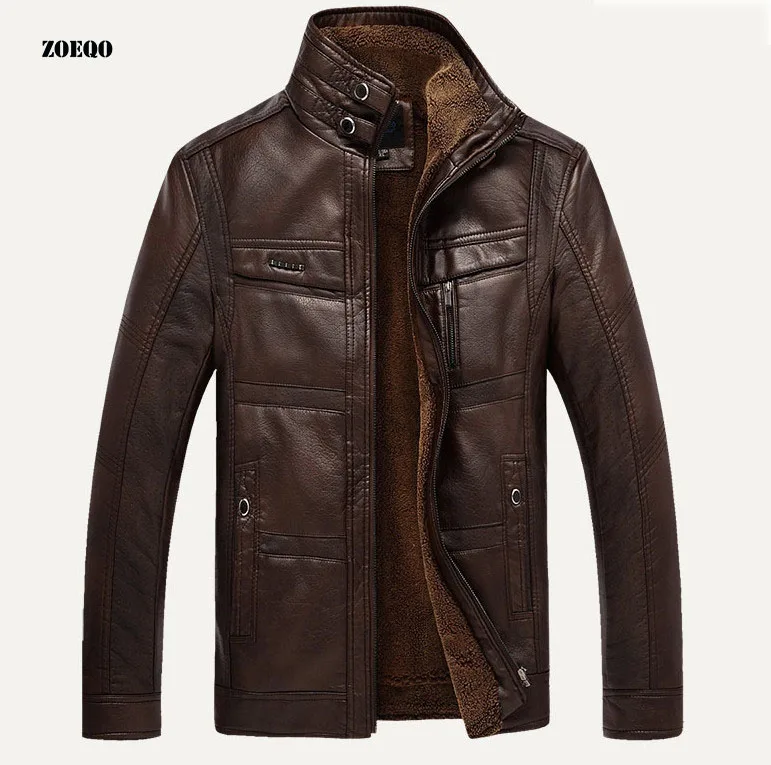 Кожаная мужская Куртка jaqueta de couro masculina, мужское толстое пальто из искусственной кожи, Мужская Повседневная зимняя флисовая куртка с искусственным мехом