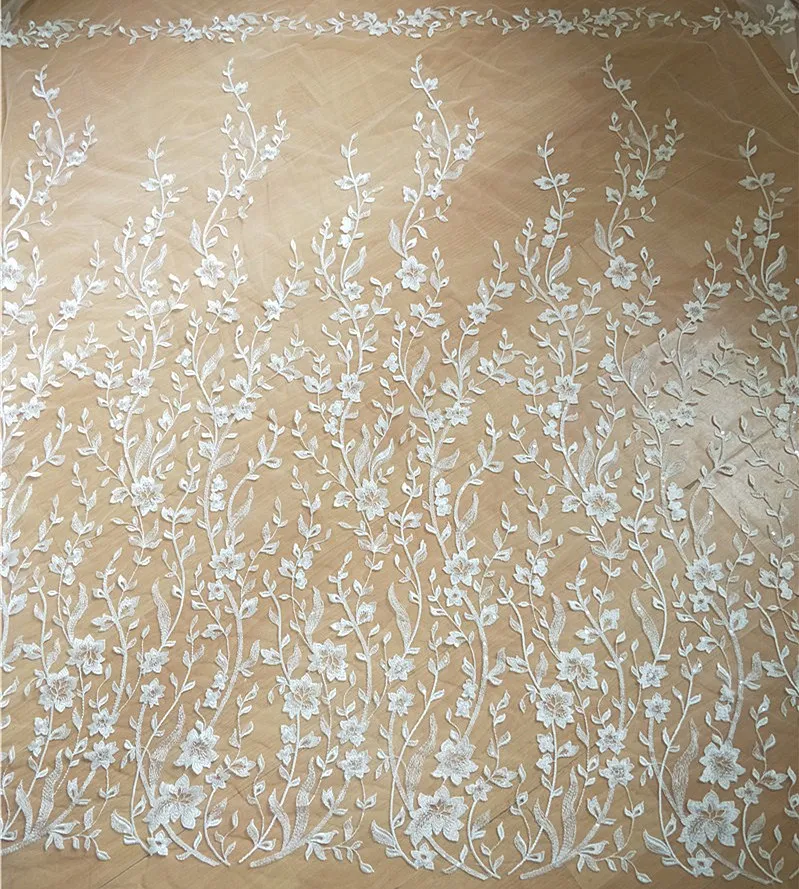 

Sequined tulle mesh embroidery lace material for clothing dresses diy 2019 NEW Ivory wedding dress sewing lace fabric 1 yard!