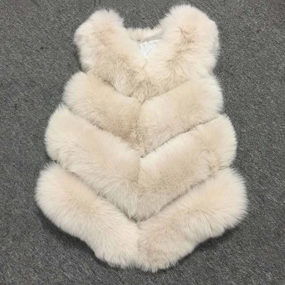 Nude Jancoco Max 12 цветов Топ мягкий толстый натуральный Лисий мех жилет 4 ряда Женская Зимняя мода натуральный меховой жилет короткая куртка новинка S7164 - Цвет: Nude