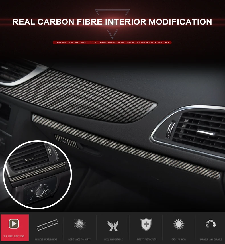 Для Audi A6 C7Accessories центральная консоль из углеродного волокна интерьерные украшения для приборной панели автомобиля полоса панель автомобиля-Стайлинг Sticker2011