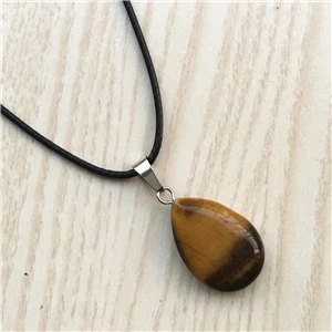 Tiger eye Супер предложение, натуральный камень, кристалл, кварц, опал, капля воды, подвеска и ожерелье, кожаные цепи для мужчин и женщин, модные ювелирные изделия, 1 шт - Окраска металла: Tiger eye