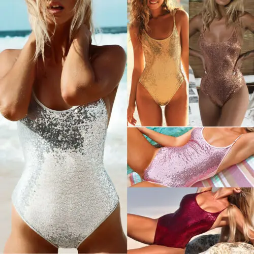 Women One-Piece Swimsuit Bandage Sequins Bikini Set Push-up Bathing Swimwear Beach Suits Hot Bodysuit 4 Colors | Спорт и развлечения