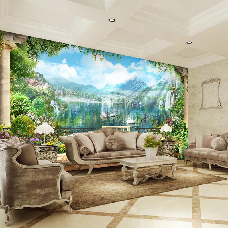 

Custom any size 3D wall mural wallpapers Modern fashion Mountain Lake scenery 3D Perspective Wall Sticker YBZ136