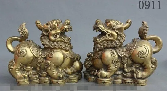 YM 307 9 &quotФэншуй Китай латунь монета богатства YuanBao Pixiu Лев чудовище Единорог