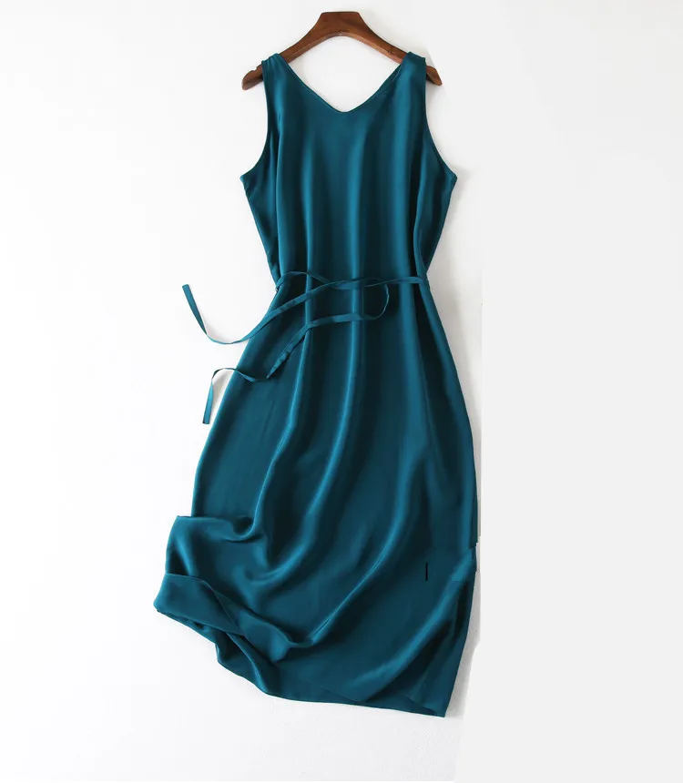 Женское винтажное платье из натурального шелка темно синее длинное Повседневное