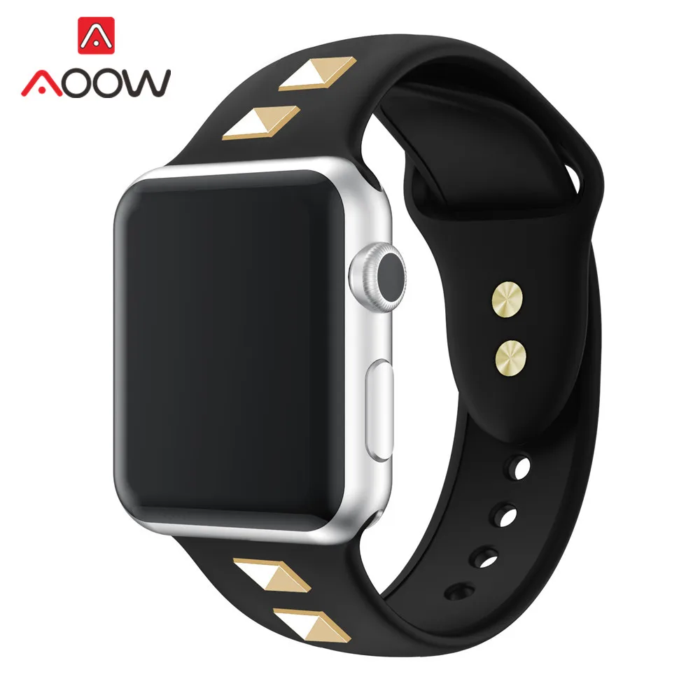 Силиконовый ремешок для часов Apple Watch 40 мм 44 мм 38 мм 42 мм с заклепками Модный Резиновый сменный ремешок для iWatch 1 2 3 4