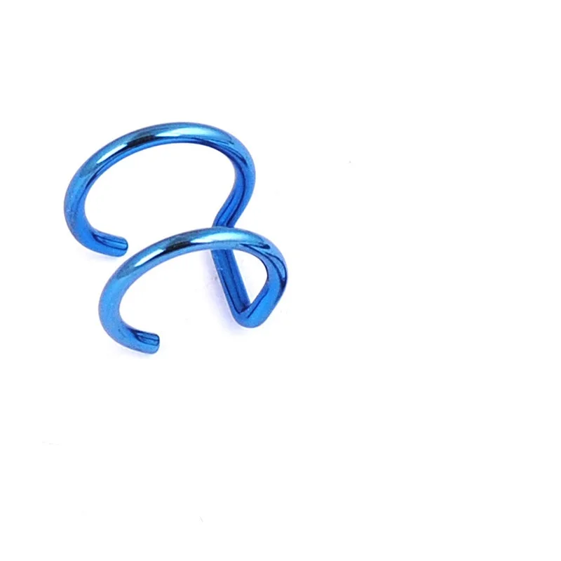Blue Горячая простота нержавеющей стали двойной зажим серьги для женщин не имитация пирсинга не пирсинг Подарочные украшения для ушей - Окраска металла: Blue
