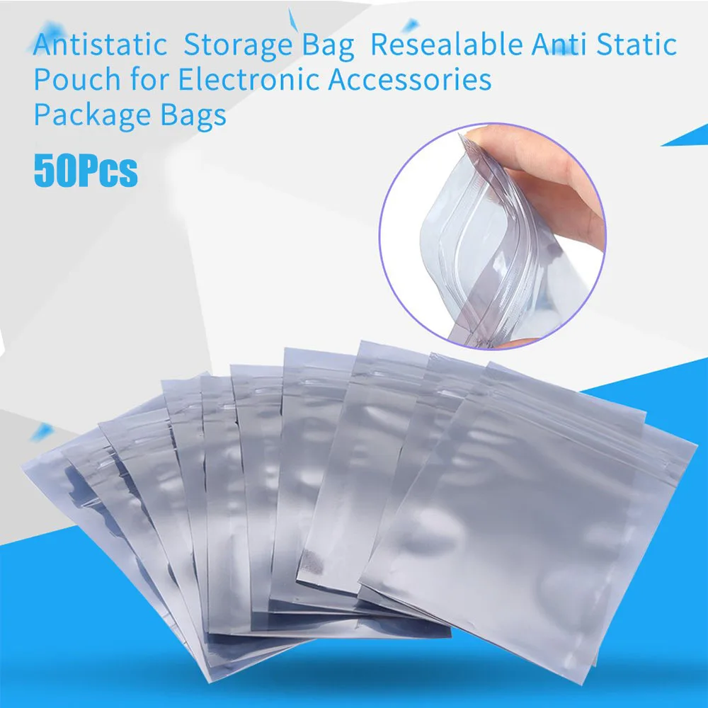 50 шт. Антистатическая Алюминиевая сумка для хранения Ziplock Сумки герметичные