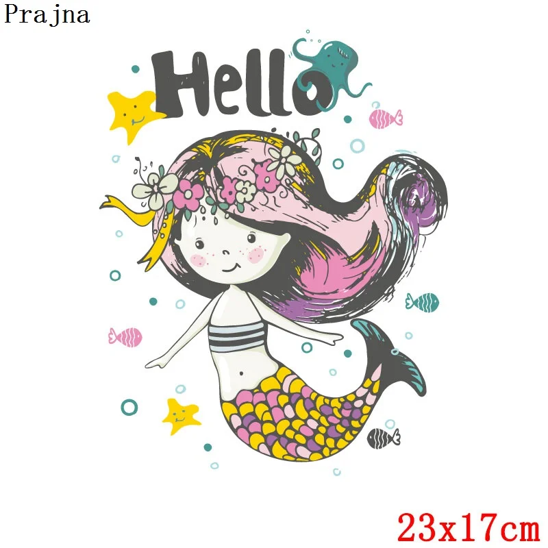 Термонаклейки Prajna с изображением городской девушки и мультфильма Hello Mermaid