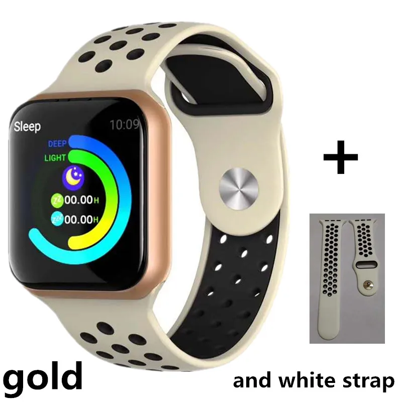 gold and white strap F8 Смарт-часы Мужские Женские Модные Смарт-часы фитнес-трекер пульсометр кровяное давление мониторинг кислорода в крови IP67 водонепроницаемый - Цвет: gold and white strap