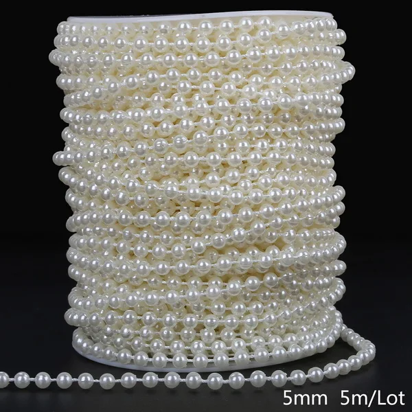 Dia 5mm 5m ABS Имитация Бусины слоновая кость, жемчуг, линия цепи, шнур, нить, отделка для DIY, Свадебная вечеринка, украшения и ювелирные изделия, аксессуары для рукоделия - Цвет: Dia 5mm 5m